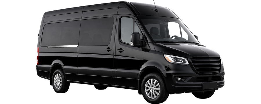 Black chauffeured Sprinter van